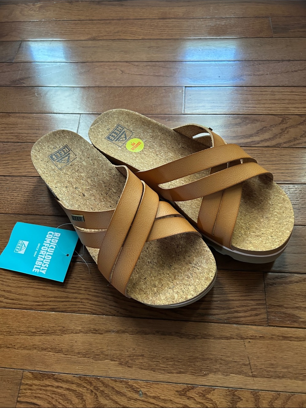 Reef Women's Tan Multi-Strap Cork Slide Sandals